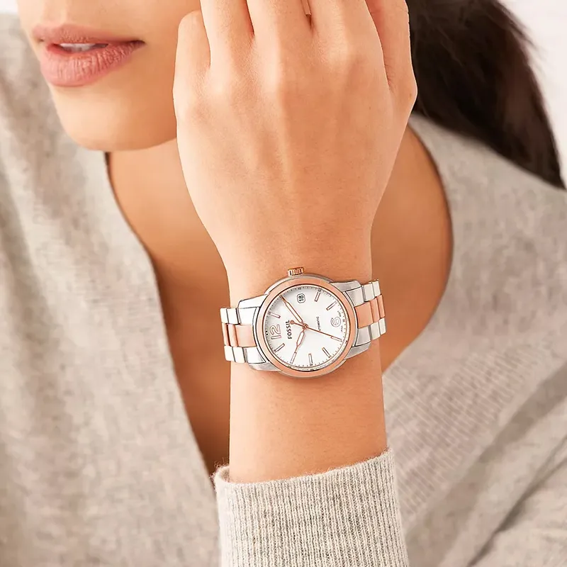 FOSSIL Heritage Collection Wrist Watch Automatic Mechanical Movement Stainless Steel Strap 38mm Silver Dial Unisex-5