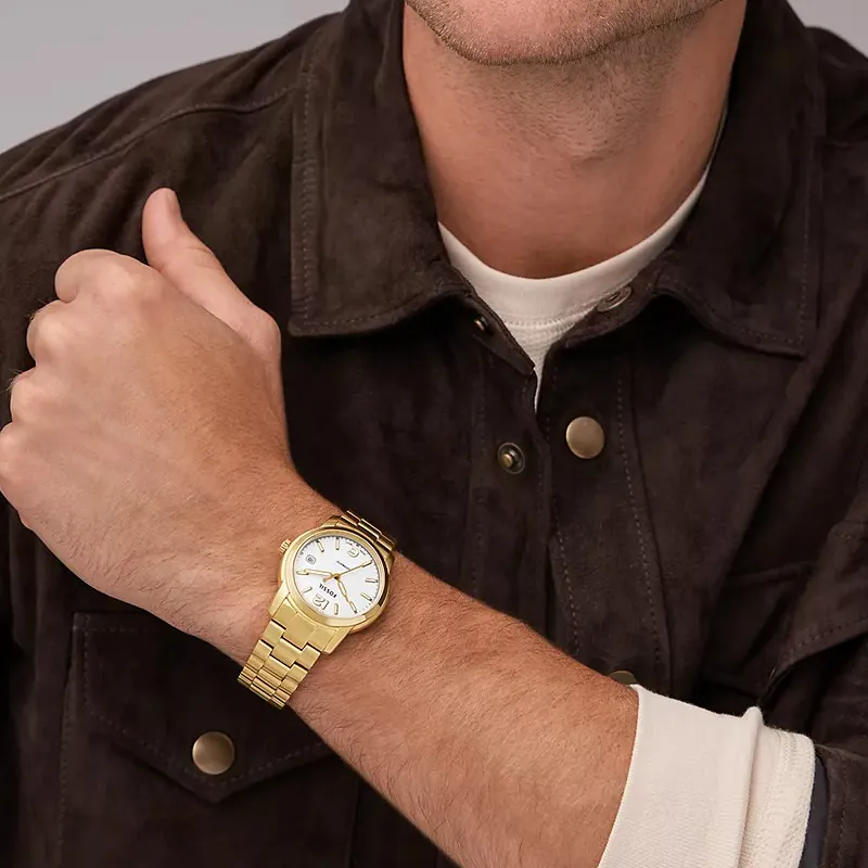 FOSSIL Heritage Collection Wrist Watch Automatic Mechanical Movement Stainless Steel Strap 38mm White Dial Unisex-5