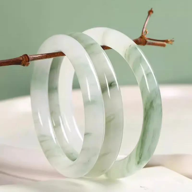 Jing Ruyu Tianshan Jade New Chinese Style Chinese Fashion Trend Floating Flower Bangle Women's-4