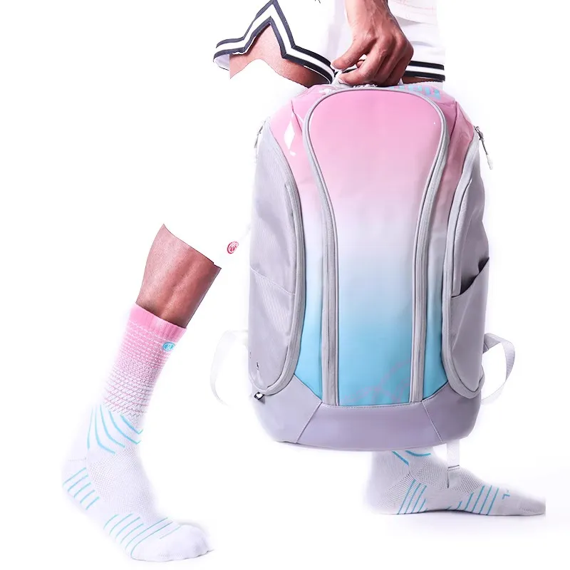 Midian Polyester Basketball Bag Backpack Large Size Unisex Blue Pink-5