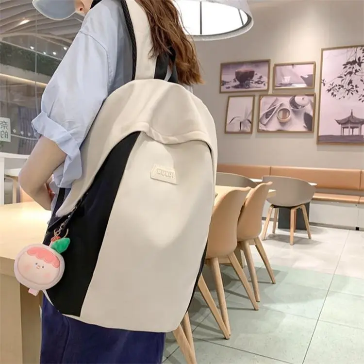 NOMK Nylon Canvas Refreshing Travel In Color Blocking With Large Capacity Japanese Style Regular Unisex Black-11