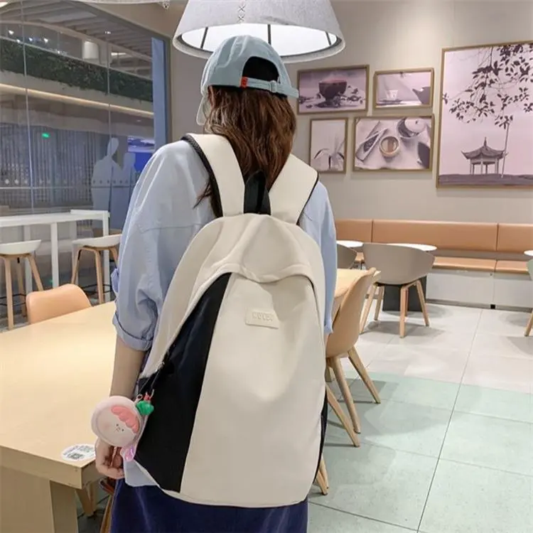 NOMK Nylon Canvas Refreshing Travel In Color Blocking With Large Capacity Japanese Style Regular Unisex Black-10
