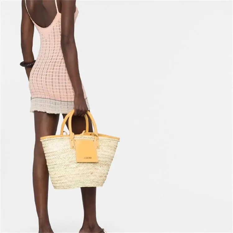 Jacquemus Palm Leaf With Cow Leather Accents Beach Basket Bag Shoulder Bag Crossbody Bag Handbag Women's Dark Yellow-4