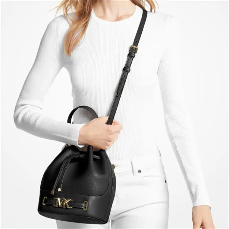 MICHAEL KORS Litchi Grain Cow Leather Bucket Bag, Handbag, Shoulder Bag, Crossbody Bag Medium Size Women's Black-4