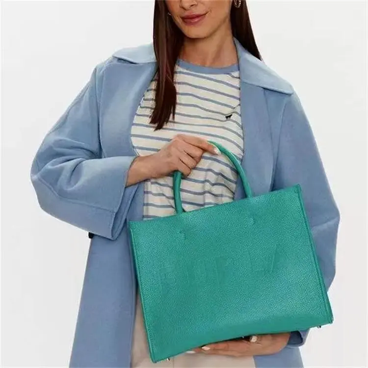 Furla Grain Leather Tote Bag, Shopping Bag, Handbag Large Size Women's Green-4