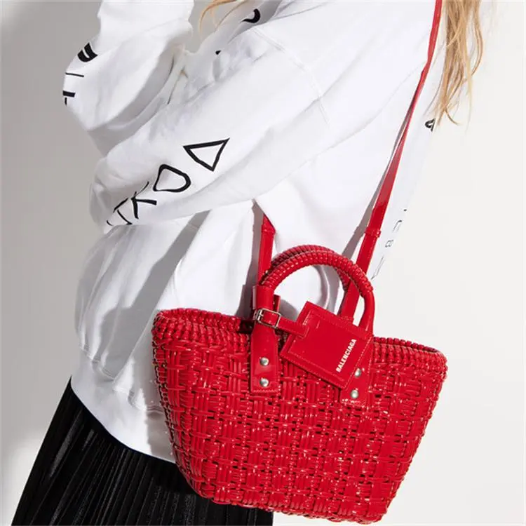 Balenciaga BISTRO Other One Shoulder Crossbody Basket Handbag Extra Small Women's Red-5