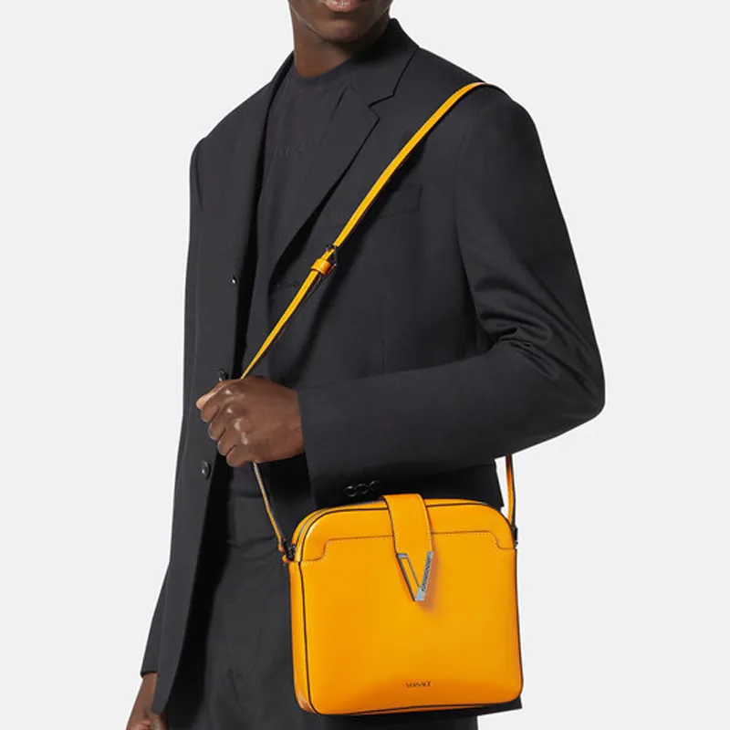 VERSACE Cow Leather Messenger Bag Shoulder Bag Crossbody Bag Men's Orange-4