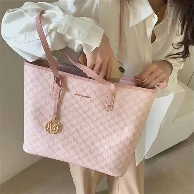 ALOENEY PU Tote Bag, Shopping Bag, Shoulder Bag Women's Ecru/Pink-5