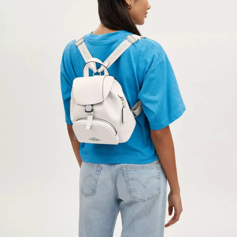 COACH Cow Leather Backpack Regular Women's Silver & Chalk White-3