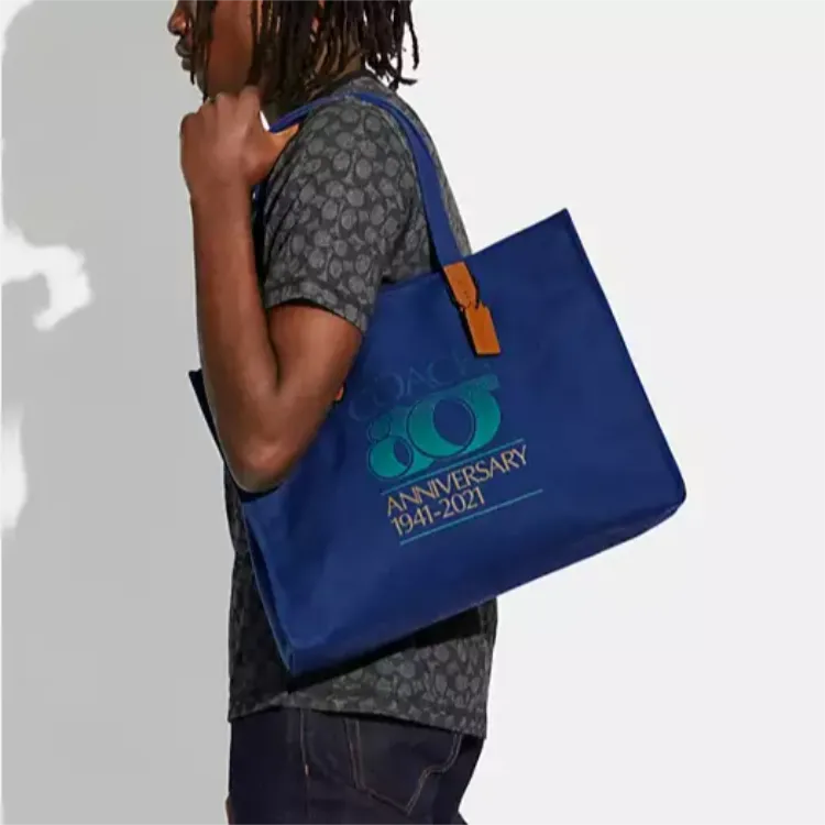 COACH Recycled Tote Canvas Leather Tote Bag Shopping Bag Handbag Shoulder Bag Large Size Unisex Navy-3