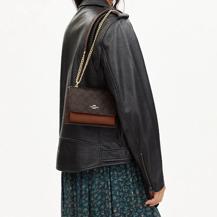 COACH Klare Canvas With Leather Shoulder Bag Crossbody Bag Mini Women's Redwood & Umber-4