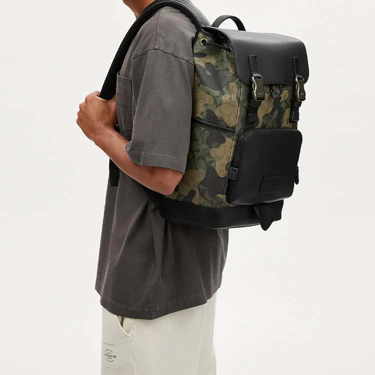COACH Coated Canvas With Smooth Calfskin Backpack Tubas Men's Camouflage-3