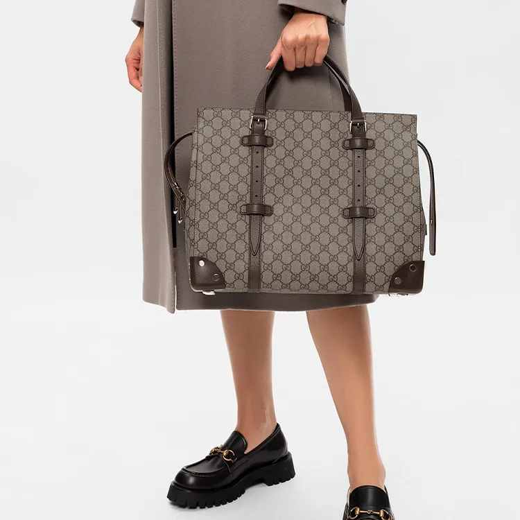 GUCCI Canvas Leather Canvas Bag, Tote Bag, Shopping Bag, Handbag Tubas Unisex Ebony/Brown-5