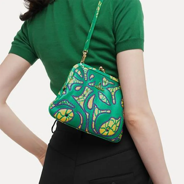 Vivienne Westwood Leather One Shoulder Clutch Women's Green/Yellow-3