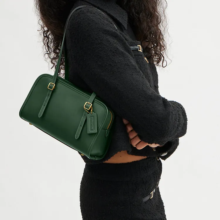 COACH Swing Zip Leather Shoulder Bag, Handbag, Shoulder Bag Women's Dark Green-4