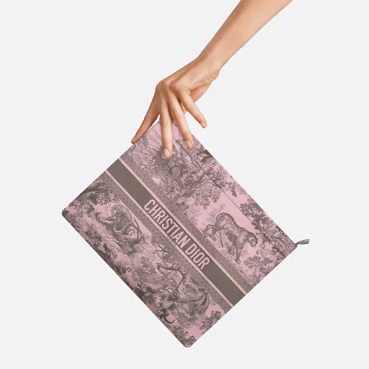 DIOR DiorTravel Embroidery Clutch Women's Pink & Gray-8