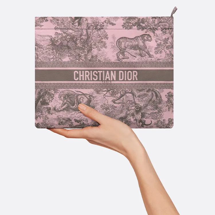 DIOR DiorTravel Embroidery Clutch Women's Pink & Gray-7