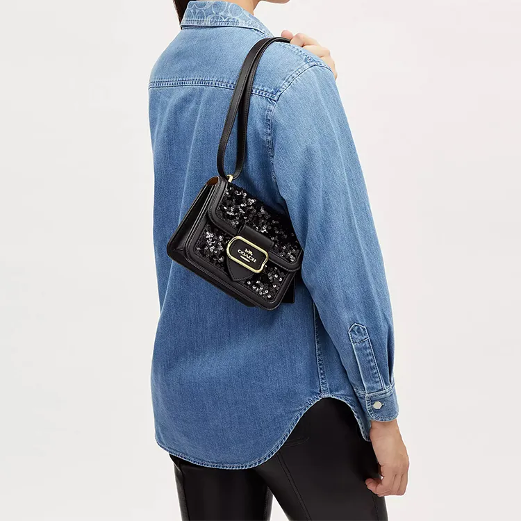 COACH Cow Leather Square Bag, Shoulder Bag, Crossbody Bag Trumpets Women's Black-4