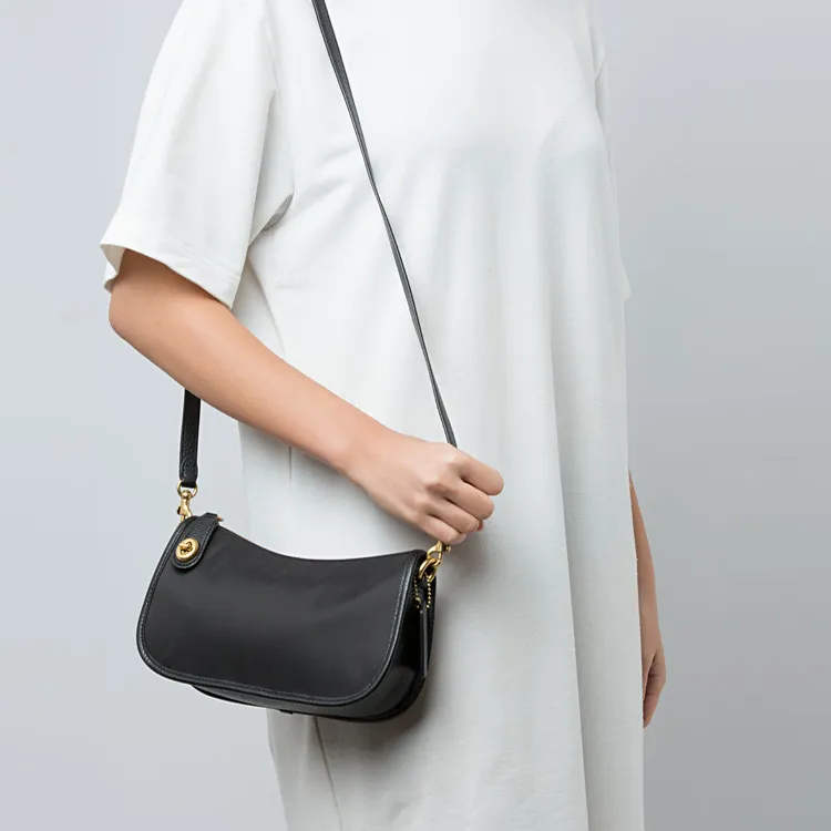 COACH Nylon Shoulder Bag Crossbody Bag Mahjong Bag Medium Size Women's Black-6