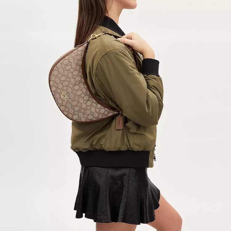 COACH Cow Leather Crescent Moon Bag Shoulder Bag Medium Size Women's Brown-4