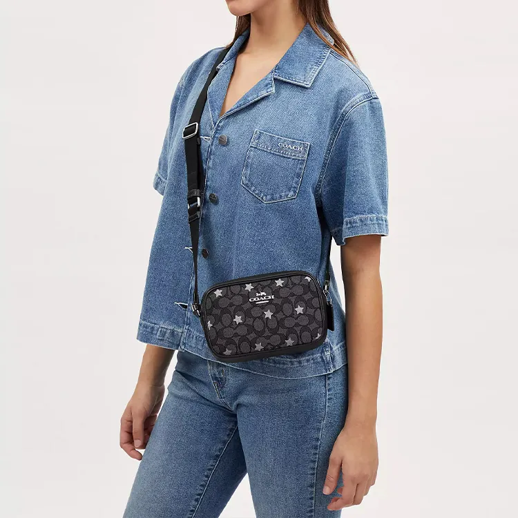 COACH Jamie Coated Canvas With Leather Camera Bag, Shoulder Bag, Crossbody Bag Mini Women's Black-3