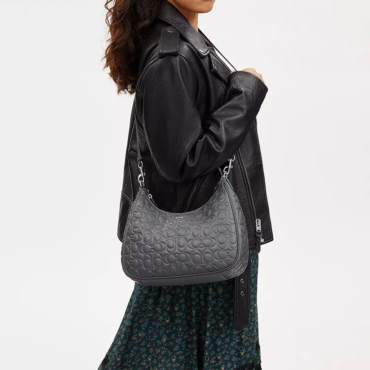 COACH Teri Leather Shoulder Bag, Handbag, Shoulder Bag Women's Gray-3