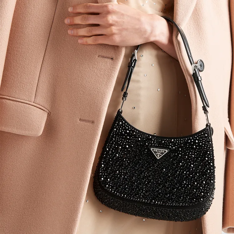 PRADA Cleo Fabric Shoulder Bag Women's Black-8