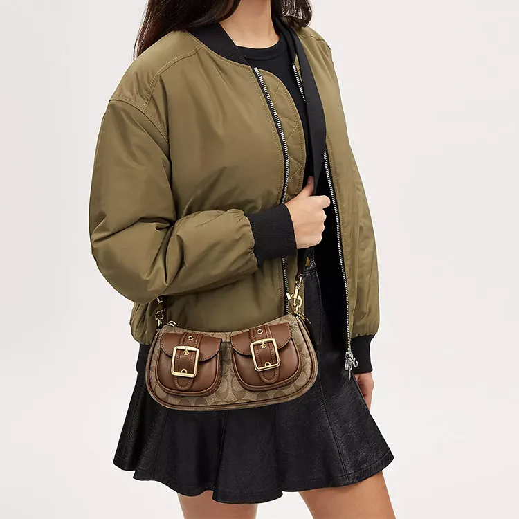 COACH Ashton Canvas With Leather Baguette Bag, Shoulder Bag, Crossbody Bag Medium Size Women's Umber-3