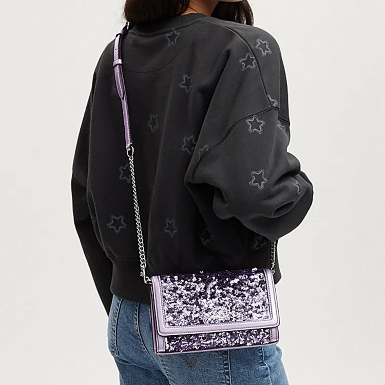 COACH Cow Leather Square Bag, Shoulder Bag, Crossbody Bag Trumpets Women's Lilac Purple-3