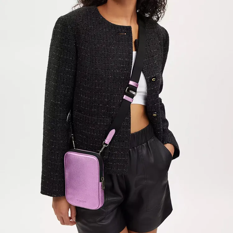 COACH Leather Camera Bags Shoulder Bag Crossbody Bag Mini Women's Black Antique Nickel With Metal Lilac-5
