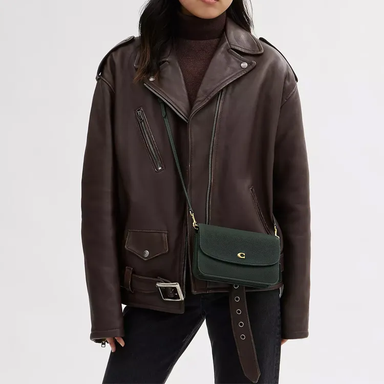 COACH Hayden Polished Pebble Leather Envelope Bag, Shoulder Bag, Crossbody Bag Trumpets Women's Brass & Amazon Green-3