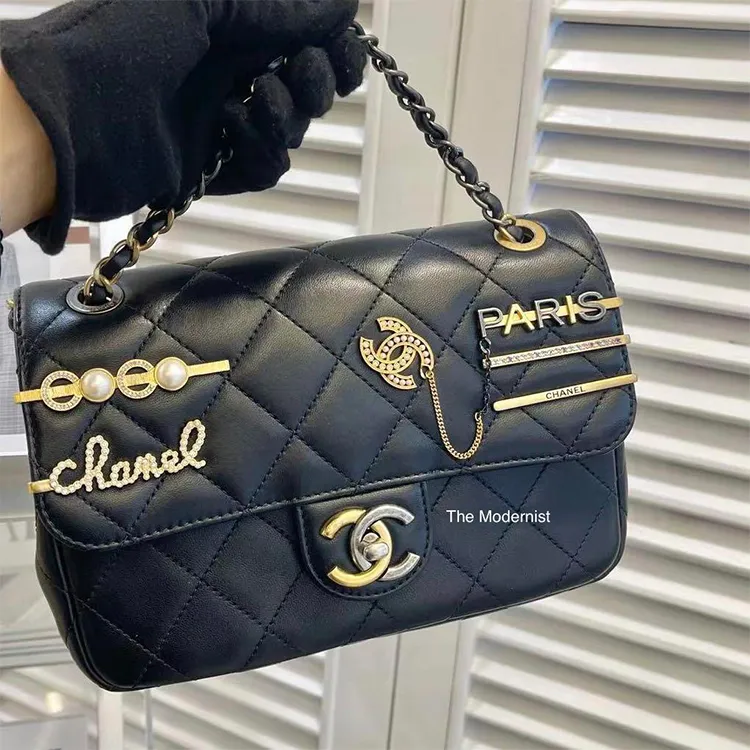 CHANEL 22c Early Spring Sheepskin Shoulder Bag Women's Black-5