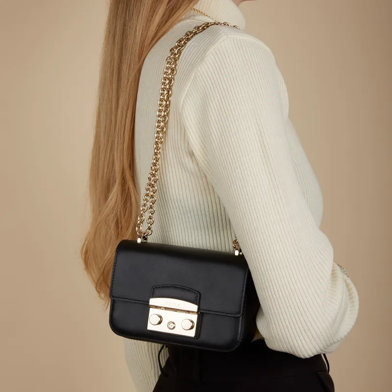 Furla Metropolis Collection Calfskin Shoulder Bag, Crossbody Bag Mini Women's Black-5