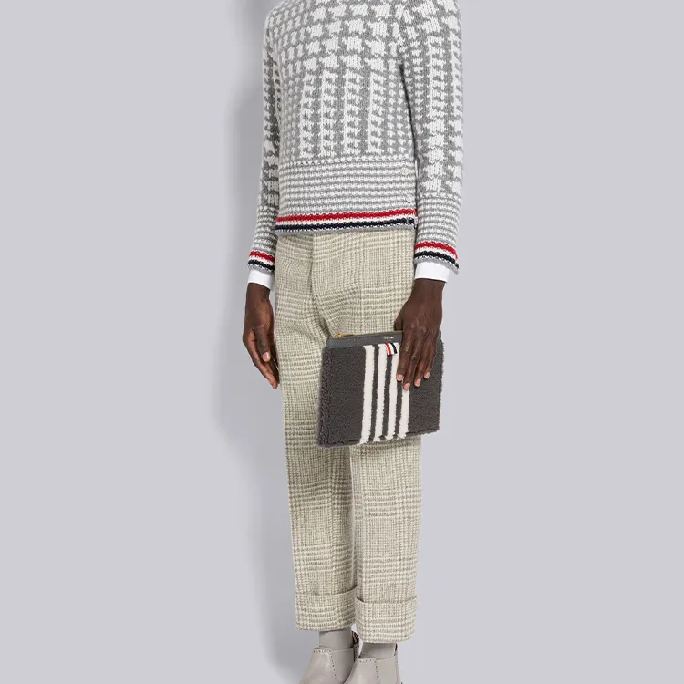 THOM BROWNE· Shearling Satin Logo Clutch Trumpets Men's Medium Gray-4