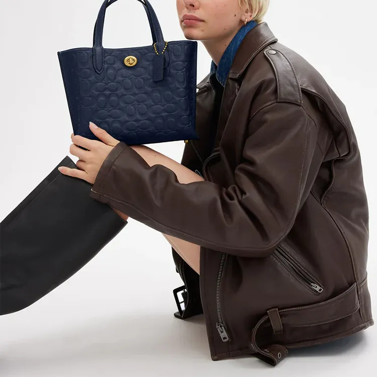 COACH Willow Polished Grained Leather Tote Bag Shopping Bag Shoulder Bag Crossbody Bag Handbag Medium Size Women's Navy-4