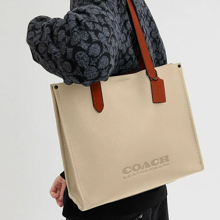COACH Relay Cow Split Leather Tote Bag Shopping Bag Shoulder Bag Handbag Large Size Men's Cream White-3