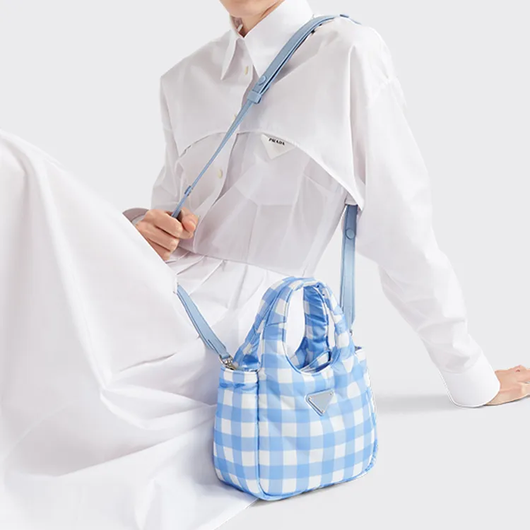 PRADA Fabric Handbags Crossbody Bags Small Size Women's Light Blue-5