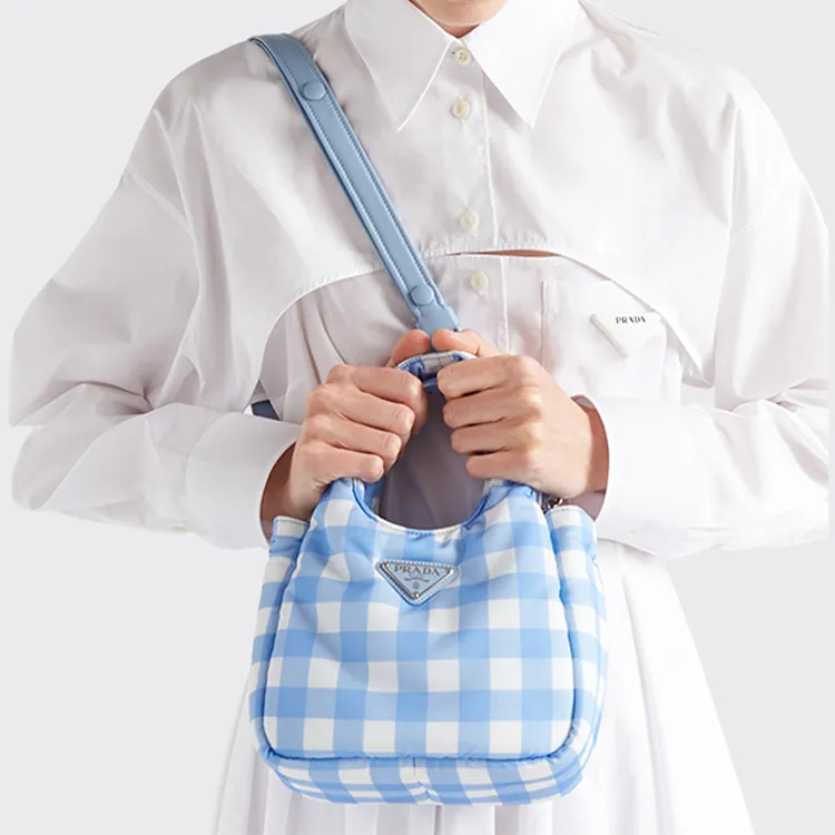 PRADA Fabric Handbags Crossbody Bags Small Size Women's Light Blue-6