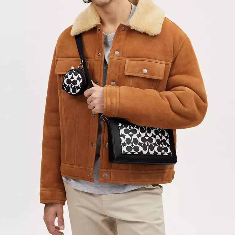 COACH Holden Canvas With Leather Shoulder Bag Crossbody Bag Medium Size Men's Cannon Bronze & Black-3