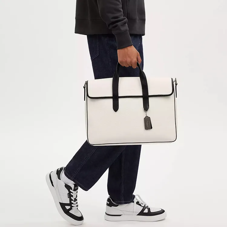 COACH PortfolioSullivan Pebbled Leather Briefcase, Handbag, Shoulder Bag, Crossbody Bag Tubas Men's White-3