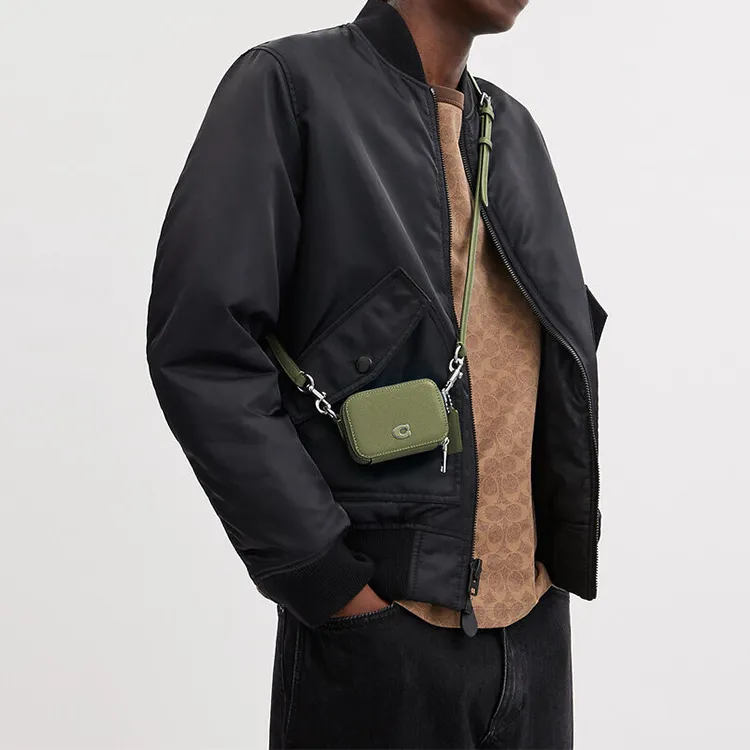 COACH Cross Grain Leather Camera Bag, Shoulder Bag, Crossbody Bag Mini Men's Olive Green-4