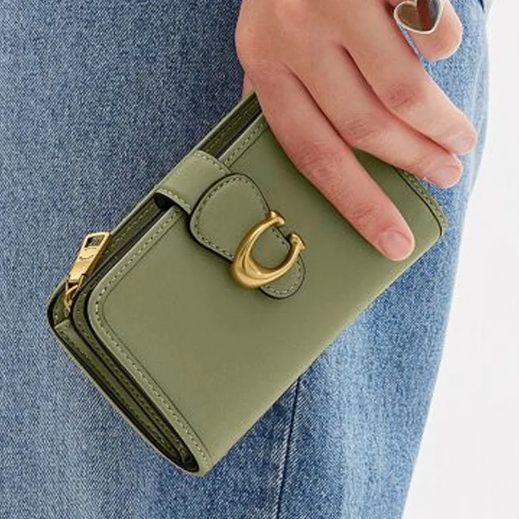 COACH Tabby Leather Coin Purses Wallets Mini Women's Olive Green-3