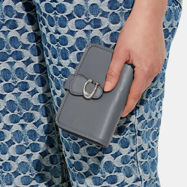 COACH Tabby Leather Coin Purses Wallets Mini Women's Gray Blue-3