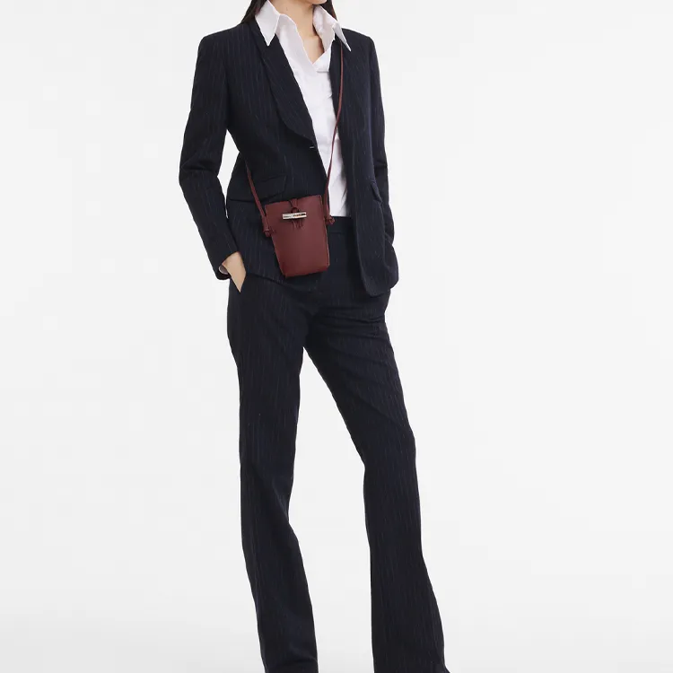 LONGCHAMP Roseau Grained Cow Leather Crossbody Bag Shoulder Bag With Cell Phone Pouch Women's Dark Purple-4