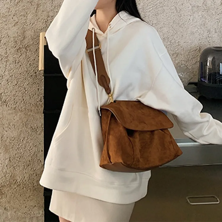 NOMK Suede Messenger Bag, Multifunctional Bag, Shoulder Bag, Crossbody Bag Regular Women's Brown-1