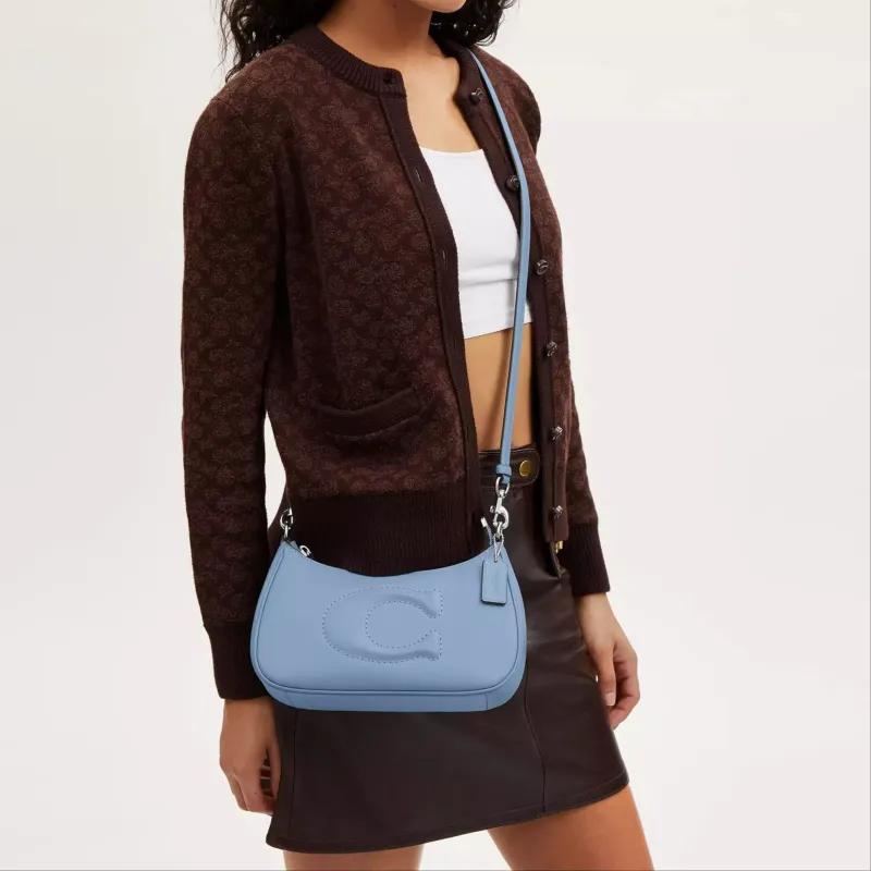 COACH Teri Leather Portable Crossbody Bag, Shoulder Bag Women's Blue-4