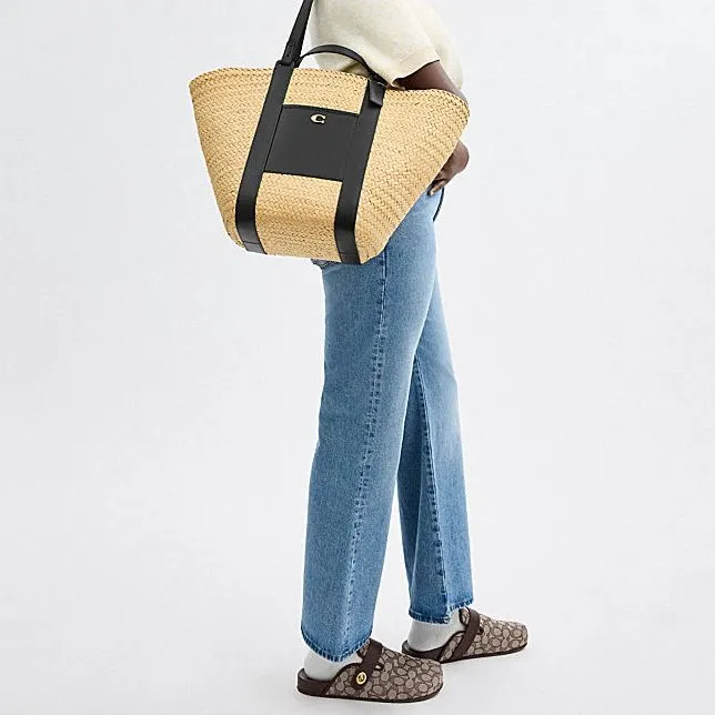 COACH Straw Cellulose Material One Shoulder Handbag Tubas Women's Natural-3