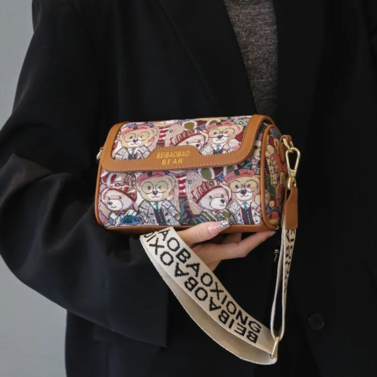 ALOENEY Jacquard Crossbody Bag Regular Women's Brown/pink/navy Blue-2