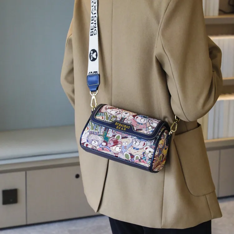 ALOENEY Jacquard Crossbody Bag Regular Women's Brown/pink/navy Blue-8
