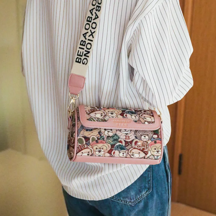 ALOENEY Jacquard Crossbody Bag Regular Women's Brown/pink/navy Blue-5
